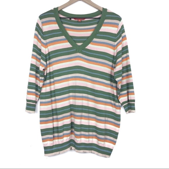 MODCLOTH Catchy Attitude Vneck Stripe Sweater 2x - Picture 2 of 8